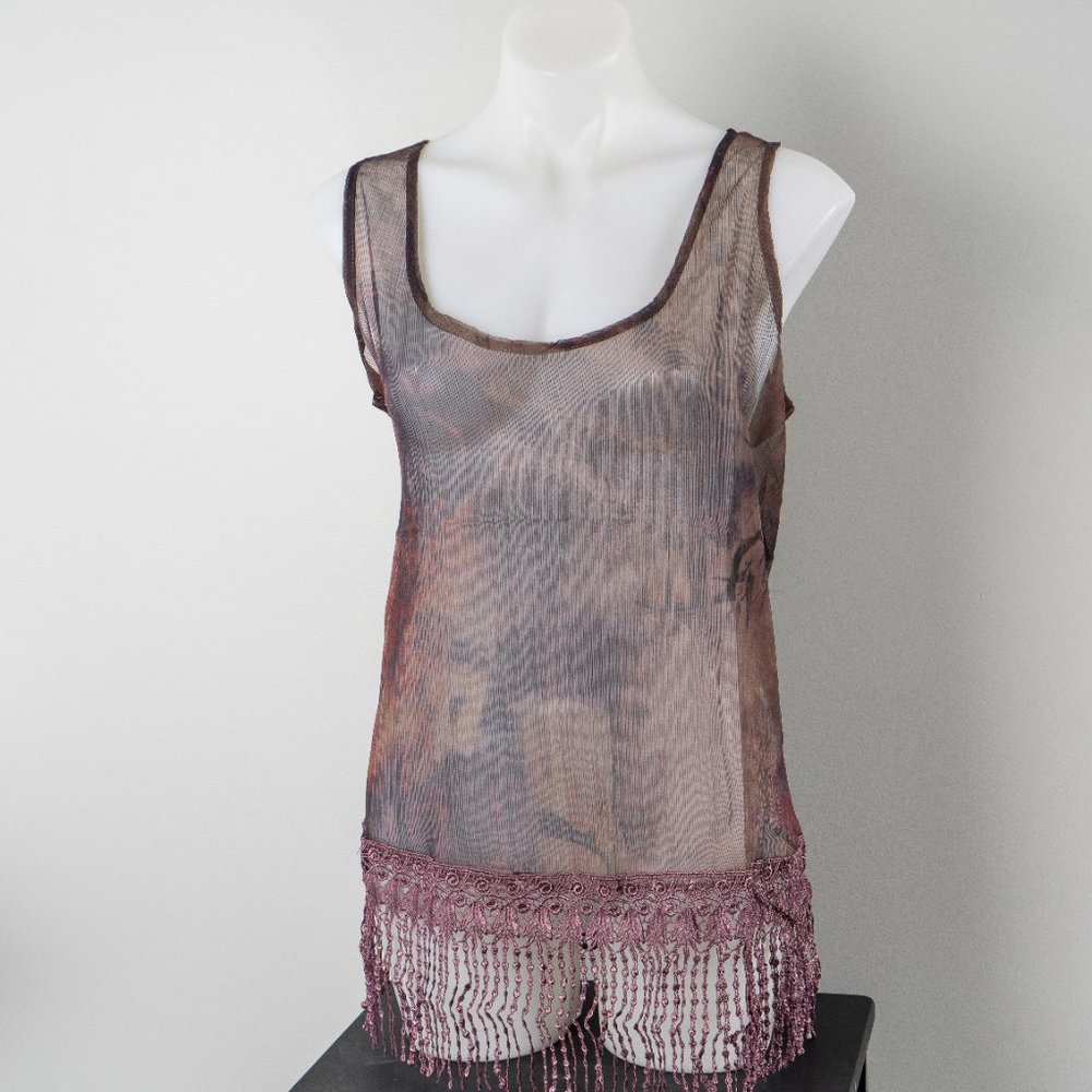 NWT fringe trim a silk blend tank -L